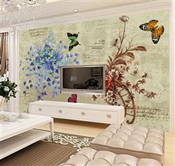 تصویر 3 از گالری عکس گلها و پروانه های رنگارنگ زمینه کاغذ پوستر دیواری سه بعدی