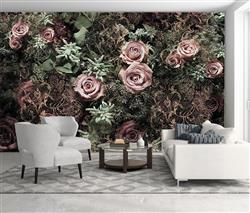 تصویر 3 از گالری عکس بوته گلهای صورتی برگهای سبز پوستر دیواری سه بعدی