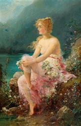 تصویر 1 از گالری عکس نقاشی رنسانسی از زن زیبا در کنار دریاچه