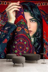 تصویر 2 از گالری عکس دختر ایرانی زیبا با روسری قرمز عشایری طرح گلیم