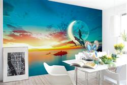 تصویر 4 از گالری عکس دلفین ها در نور ماه دریاچه پس زمینه پوستر دیواری