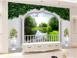 تصویر 2 از گالری عکس دروازه سفید شیک پس زمینه منظره دریاچه و جنگل پوستر دیواری سه بعدی