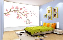 تصویر 4 از گالری عکس شکوفه های صورتی درخت قفس پوستر دیواری