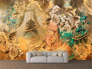 تصویر 2 از گالری عکس نیمرخ دختر زیبا در زمینه طلایی و کرم 