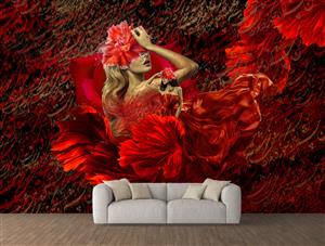 تصویر 2 از گالری عکس دختر سرخ پوش در میان گل های سرخ قرمز پوش گل های قرمز دیجیتال آرت