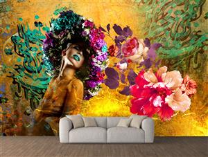 تصویر 2 از گالری عکس نقاشیخط دختر زیبا با کلاهی از گل های رنگارنگ اثر سامان رئوفی