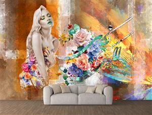 تصویر 2 از گالری عکس دختر زیبای بلوند در میان گل های رنگارنگ رنگین کمانی