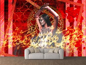تصویر 2 از گالری عکس رقص دختر زیبا در صحنه رقص با پس زمینه قرمز هنر دیجیتال