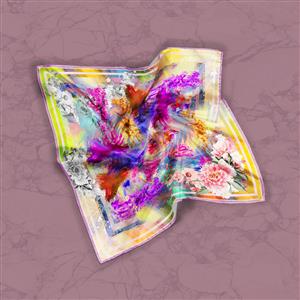 تصویر 2 از گالری عکس روسری رنگارنگ بنفش با گل های نقره ای