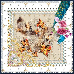 تصویر 1 از گالری عکس روسری با گل های باستانی و طاووس شگفت انگیز زیبا