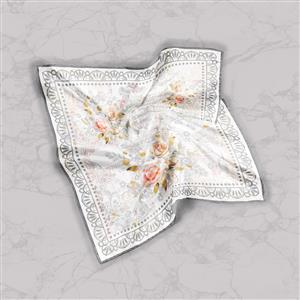 تصویر 2 از گالری عکس روسری کرم سفید با گل های طلایی نقره ای