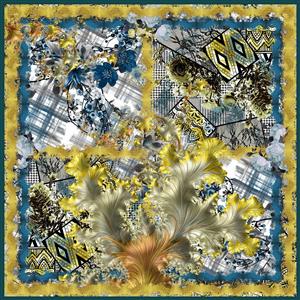 تصویر 1 از گالری عکس روسری آبی طلایی با فراکتال و گل