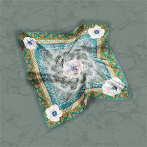 تصویر 2 از گالری عکس روسری سنگ مرمر با حاشیه سبز سلطنتی و طلایی با گل های سفید
