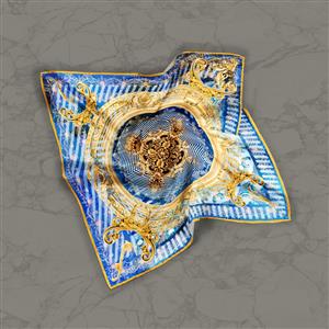 تصویر 2 از گالری عکس روسری باروک کلاسیک طلایی با زمینه آبی