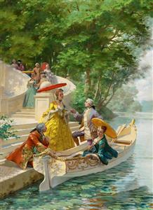 طرح پوستر دیواری قایق‌سواری اشرافی در رودخانه برای دکوراسیون کلاسیک پذیرایی، هتل و کافه رستوران