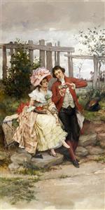 نقاشی کلاسیک سبک ویکتوریایی ملاقات زوج جوان در طبیعت ویژه پوستر دیواری نئوکلاسیک و قاب‌های دکوراتیو