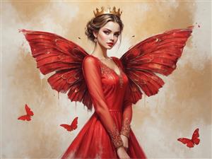 بانوی پروانه با آستین توری و تاج، تصویر فاخر برای چاپ و تولید محصولات هنری