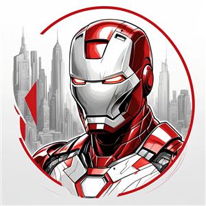 طرح گرافیکی مدرن مرد آهنی با ماسک نقره ای و خطوط قرمز مناسب استیکر و برچسب
