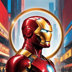 عکس پروفایل هنری مرد آهنی در خیابان نئونی مناسب تابلو دکوراتیو مدرن و سینمایی