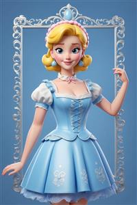 پرنسس آبی کارتونی در قاب نقره‌ای: تصویر دخترانه زیبا برای دکوراسیون