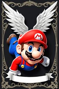 دانلود پوستر خاص ماریو بال دار در حال پرواز با پس زمینه مشکی و قاب نقره ای