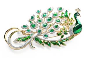 جواهر طاووس لوکس با دم گل‌دار و زمرد فراوان، طرح فاخر