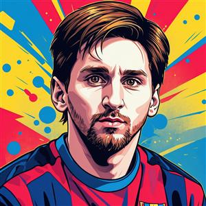 تابلو مسی با رنگ‌های تند پاپ آرت: بک‌گراند زرد، قرمز و آبی پرانرژی