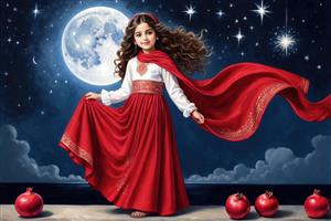 پرتره باکیفیت دختر با موهای روان و شال قرمز برای پوستر دیواری