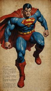 تابلوی دکوراتیو سوپرمن در ژست پرواز یا خیزش، تصویر با کیفیت بالا و تم طراحی وینوتیج