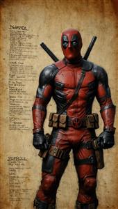 پوستر ددپول با متن و طراحی گرافیکی وینتیج در پس‌زمینه