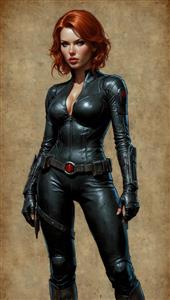 پوستر اورجینال بیوه سیاه با موی کوتاه و لباس چرمی رزمی مارول