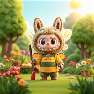 تصویر لبوبو لباس زنبور در باغ گل برای پوستر دیواری اتاق کودک و تابلو