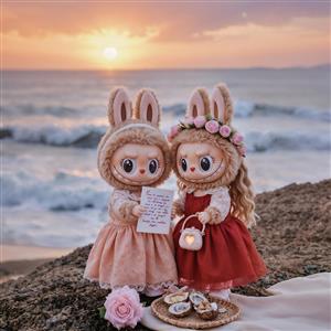 عکس لبوبو زوج در لباس قدیمی کنار دریا برای تابلو با تم وینتج