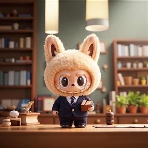 تصویر لبوبو کارمند با کت و شلوار در کتابخانه برای تابلو دکوراتیو اداری