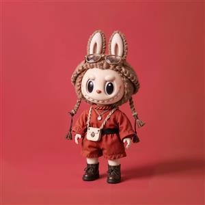 عکس دکوراتیو عروسک لبوبو با لباس آجری و عینک آفتابی برای تابلو