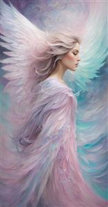 تصویر فرشته زن با بال‌های رنگین‌کمانی برای تابلو دکوراتیو پاستلی