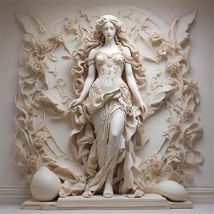 عکس مجسمه زن با گل و بال برای پوستر دیواری اتاق خواب