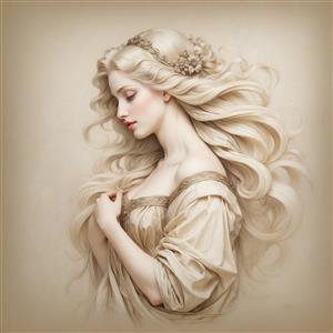 تصویر پرتره نیم‌رخ زن جوان بلوند با موهای مجعد برای تابلو اتاق خواب