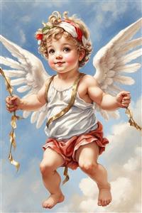 عکس فرشته کوپیدو کلاسیک با نوار طلایی برای پوستر دیواری اتاق کودک