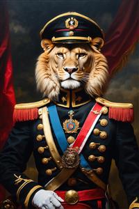 تصویر شیر ژنرال فانتزی با کلاه و یونیفرم مشکی برای دکوراسیون داخلی