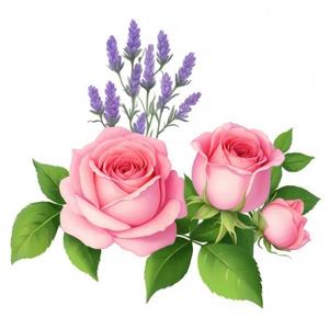 تصویر گل‌های رز صورتی و اسطوخودوس بنفش برای چاپ تابلو دکوراتیو