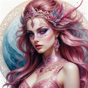 تصویر زن با موهای صورتی و نیم‌ماسک برای دکوراسیون داخلی