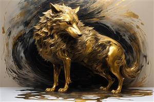 تصویر گرگ ایستاده طلایی شبیه مجسمه برای دکوراسیون کلاسیک