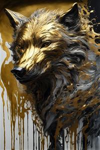 طرح گرگ در حال راه رفتن مشکی و طلایی انتزاعی برای دکوراسیون