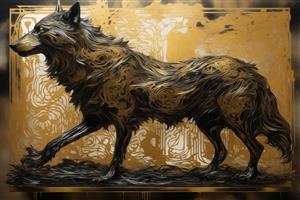 عکس زن و گرگ طلایی باکیفیت برای چاپ روی پرده و روتختی