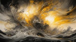 عکس امواج طوفانی با نور مرکز طلایی و امواج سیاه و سفید