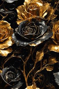 تصویر گل رز سفید طلایی با بافت مایع در پس‌زمینه تیره برای پوستر