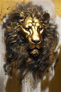 عکس پرتره شیر طلایی با یال‌های سه‌بعدی تیره برای چاپ پوستر