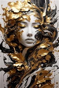 عکس پرتره زن با موهای طلایی و سیاه آبستره برای تابلو دکوراتیو