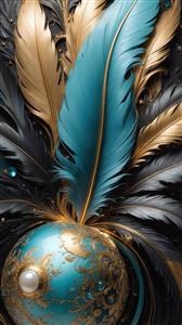 عکس گوی فیروزه‌ای در قاب هلالی طلایی و مروارید برای پوستر